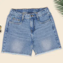 Pantaloons Junior Cotton Denim Mild Washed Shorts - Blue-picture-26