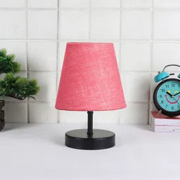 Devansh Pink Jute Round Wood Black Table Lamp image 2