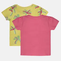 MINI KLUB Cotton Knit Pack Of 2 Half Sleeves Palm Trees & Light House Printed Tees - Multi Colour image 3
