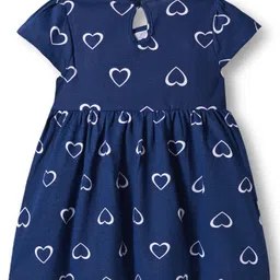 Babyhug Single Jersey Knit Cap Sleeves Frock With Heart Print - Navy Blue image 2