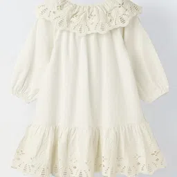 Spunkies Cotton Woven Full Sleeves Schiffli Embroidered Peter Pan Collar Shirt Style Dress - White image 3