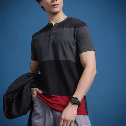 The Roadster Lifestyle Co. Colourblocked Henley Neck Pure Cotton T-shirt-picture-24