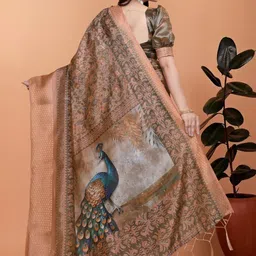 you shop we ship Ethnic Motifs Zari Silk Blend Handloom Saree image 3