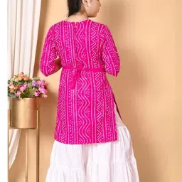 ikonic fashion Girls Festive & Party Kurta and Palazzo Set (Pink Pack of 1) image 3