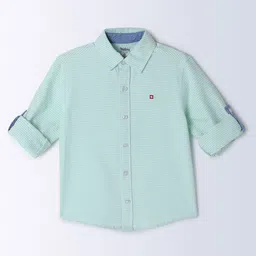 Milou Cotton Full Sleeves Striped Bio Washed Shirt - Light Green image 4