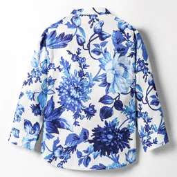 Rikidoos Full Sleeves Floral Printed Kurta Style Shirt - White & Blue image 3