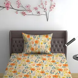 WEAVE AND DECOR White Printed 300 TC Cotton Single Bedsheet Set 1.98 m x 91.44 cm image 3