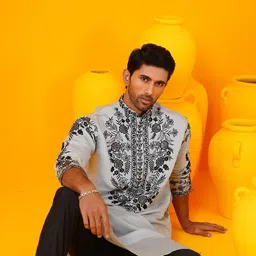 SOJANYA LUXE Floral Embroidered Mandarin Collar Straight Kurta-picture-4