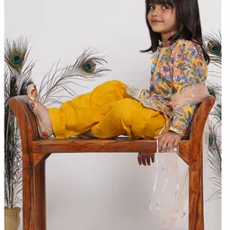 Little Bansi Full Sleeves Floral Print Kurta With Salwar & Dupatta - Yellow image 5