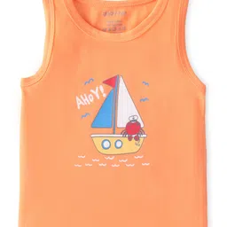 Babyoye 100% Cotton With Antibacterial Finish Sleeveless Vests Boat Print Pack of 3- Blue & Orange image 4