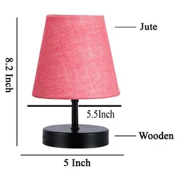 Devansh Pink Jute Round Wood Black Table Lamp image 4