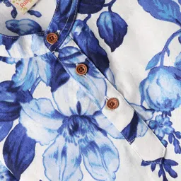 Rikidoos Full Sleeves Floral Printed Kurta Style Shirt - White & Blue image 4