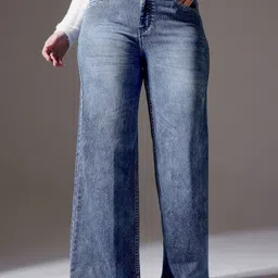 Miss Chase A+ Women Wide Leg High-Rise Heavy Fade Stretchable Jeans-image-87