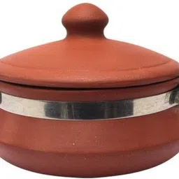 aaravi lifestyle Clay Daal Handi with Lid & Metal Ring (1.5 L) Cook and Serve Casserole image 1