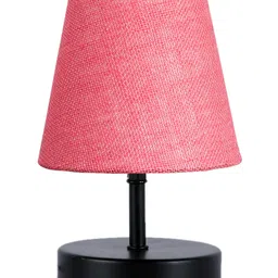 Devansh Pink Jute Round Wood Black Table Lamp image 5