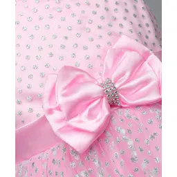 Babyhug Woven Sleeveless Mesh Party Dress With Foil Print & Bow Applique - Pink image 5