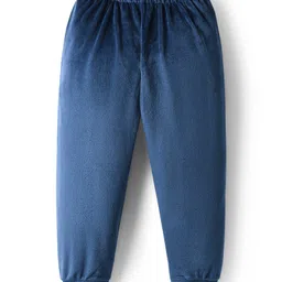 Babyhug Velour Woven Winter Wear Sweatshirt & Lounge Pant Set with Text Print - Navy Blue image 4