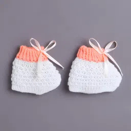 BUMZEE Knit Full Sleeves Cable Knit Design Solid Color Front Open Sweater with Cap & Booties - White & Orange image 5