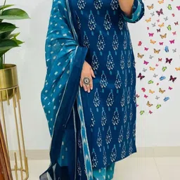 MILAAV Women Ethnic Motifs Printed Regular Thread Work Kurta with Trousers & With Dupatta image 4