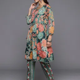 Varanga Women Floral Printed Regular Beaded Pure Cotton Kurta with Trousers image 5