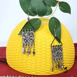 JOHARKAMAL Silver Plated Artificial Stones Studded Oxidised Necklace and Earrings-picture-41