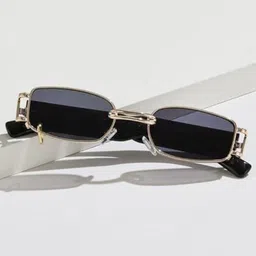 SPADEACES Men Rectangle Sunglasses Ring Gold Black image 5