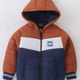 Little Kangaroos Taffeta Full Sleeves Quilted Winter Jacket Text Applique - Navy Blue-image-95