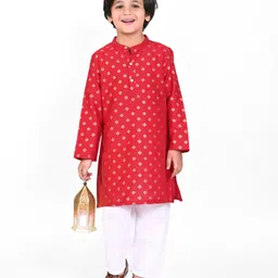 Babyhug Cotton Woven Full Sleeves Floral Foil Printed Kurta - Red-picture-10
