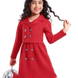 Hola Bonita Knit Full Sleeves Solid Co-Ord Set with Sequin Top - Red & Black-picture-18