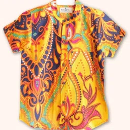 Peekaaboo Kids Pure Cotton Half Sleeves Abstract Printed Shirt - Yellow-picture-23