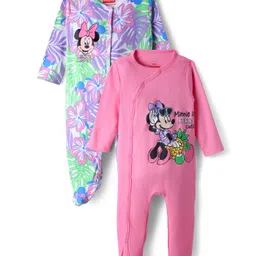 babyhug disney Babyhug Interlock Knit Full Sleeves Footed Sleepsuit With Minnie Mouse Graphics Pack Of 2 - Pink & Purple-picture-12