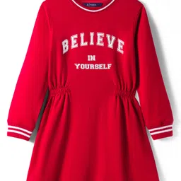 Pine Kids Cotton Knit Full Sleeves Winter Sweatshirt Dress With Believe in Yourself Text Print - Red-picture-25