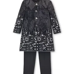 Babyhug Velvet Woven Full Sleeves Sherwani Set with Embroidery & Sequin Detailing - Black-picture-29