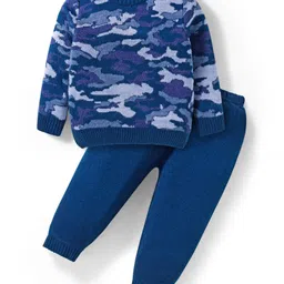 Babyhug Knit Full Sleeves Pullover Sweater Set with Camouflage Design - Navy Blue-picture-12