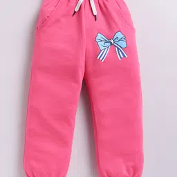 Kidcity Cotton Knit Bow Printed Joggers - Pink-image-49