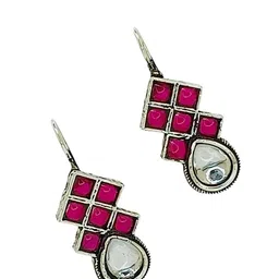 FEMMIBELLA Silver-Plated Artificial Stones Studded Geometric Shaped Oxidised Drop Earrings image 2