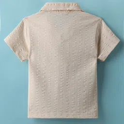 Little Kangaroos Cotton Woven Half Sleeves Solid Color Textured Shirt - Off White image 2