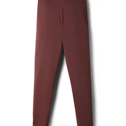 Babyhug Cotton Lycra Knit Full Length Solid Color Leggings With Stretch - Brown image 2