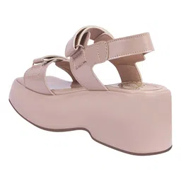 Shoetopia Solid Velcro Closure Platform Sandals - Peach image 3