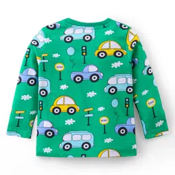 Babyhug Cotton Knit Full Sleeves Night Suit With Cars Print - Green image 3