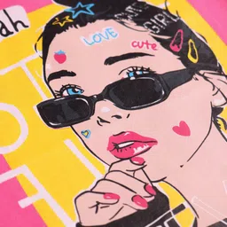 Pine Kids Cotton Knit Half Frill Sleeves Top with Girl Print - Dark Pink image 3