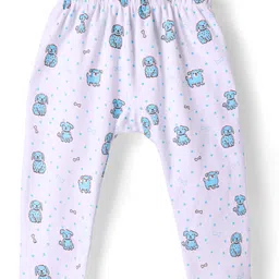 Doodle Poodle Interlock Knit Full Length Diaper Leggings with Star & Puppy Print - White Light Blue & Orange image 3
