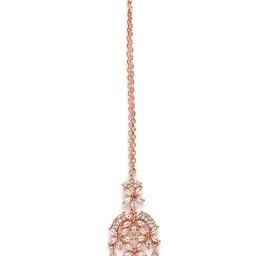 KARATCART Rose Gold-Plated Lightweight American Diamond Stone Studded Maang Tikka image 2