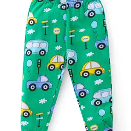 Babyhug Cotton Knit Full Sleeves Night Suit With Cars Print - Green image 4