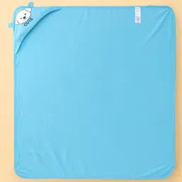 Babyoye 100% Cotton Knit Hooded Towels with Ear Applique & Puppy Print Pack of 2 L 76 x B 76 cm - Light Blue & Cream image 4