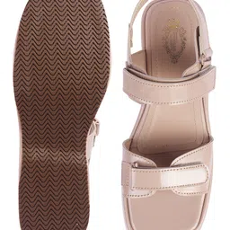 Shoetopia Solid Velcro Closure Platform Sandals - Peach image 5