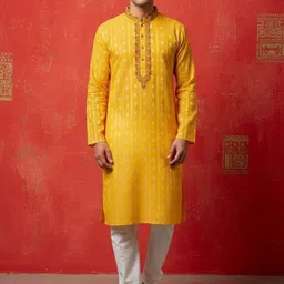 TAKE STYLE Printed Mandarin Collar Thread Work Pure Cotton Kurta With Pyjamas-picture-22