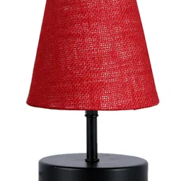 Devansh Maroon Jute Round Wood Black Table Lamp image 5