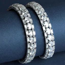 TEEJH Set Of 2 Silver-Plated Cubic Zirconia-Studded Oxidised Bangles image 1