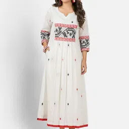 Crazy Needle Women Ethnic Motifs Print A-Line Cotton Midi Dress-picture-14